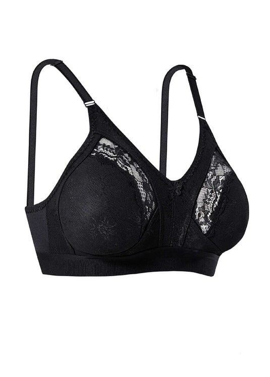 Lez Ara kanten bh met brede bandjes en gathering, zwart