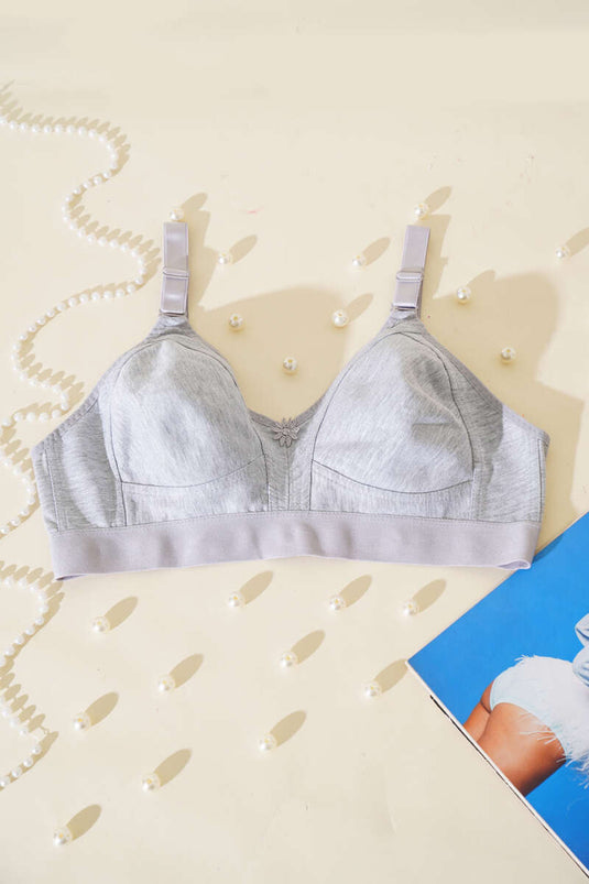 Gathering Wide Elastische Gekamde Katoenen BH Grijs