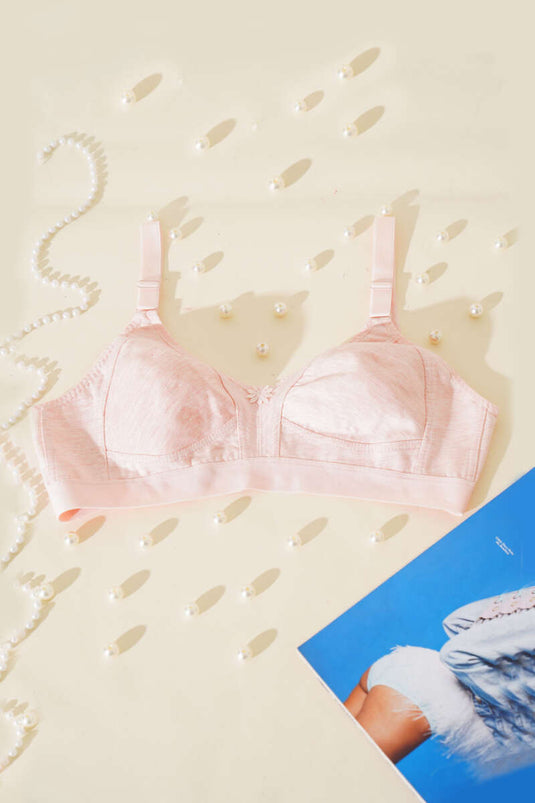 Gathering Wide Elastic Combed Cotton Bra Melange Pink