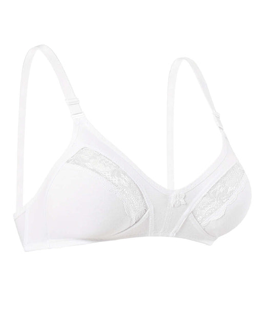 Gathering Combed Cotton Lace Bra White