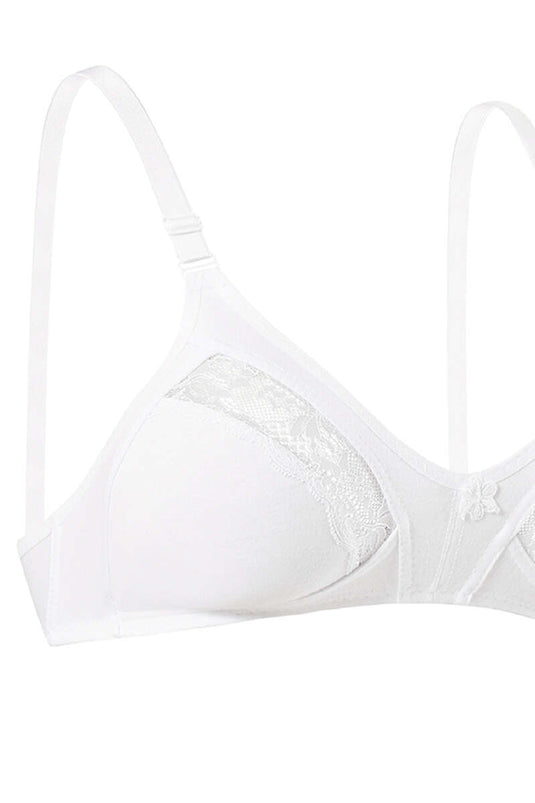 Gathering Combed Cotton Lace Bra White