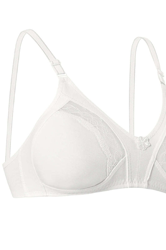 Gathering Combed Cotton Lace Bra Ecru