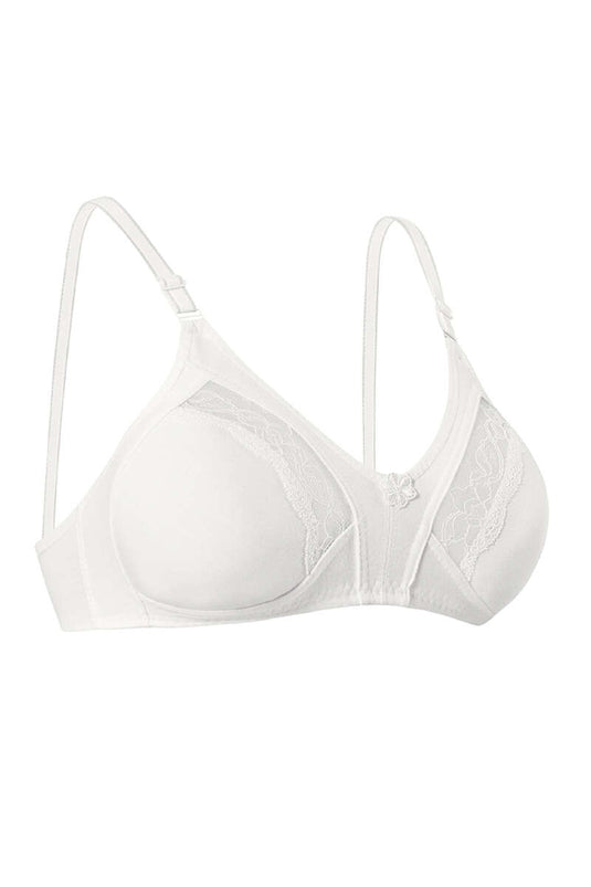 Gathering Combed Cotton Lace Bra Ecru