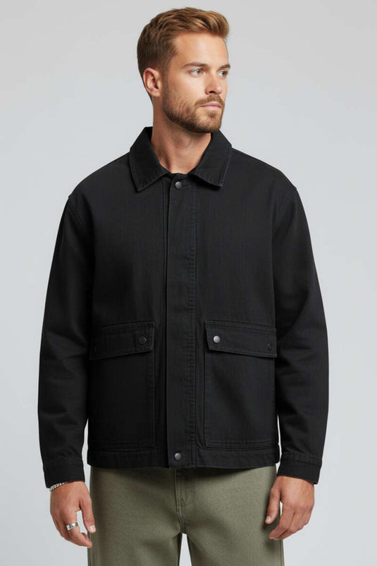 Veste en gabardine noire pour homme avec poches