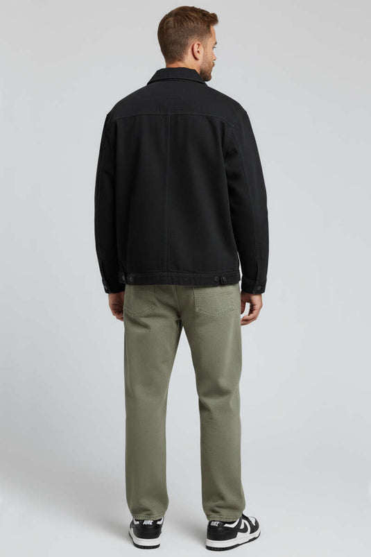 Veste en gabardine noire pour homme avec poches