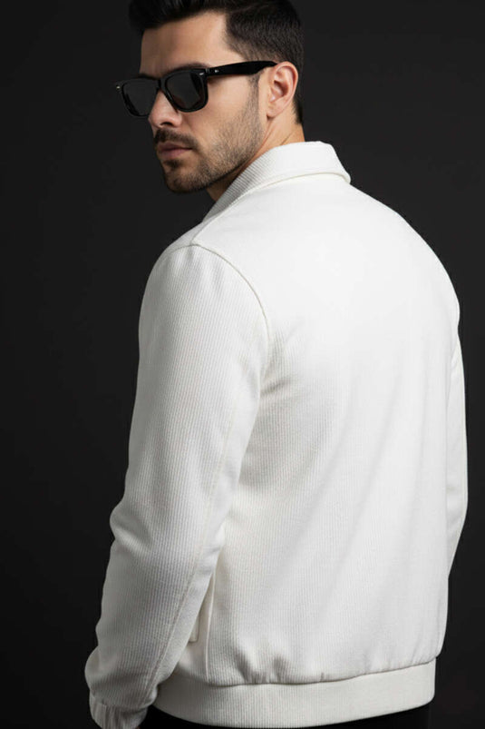 Men's Gabardine Jacket with Patch Pockets, Ecru