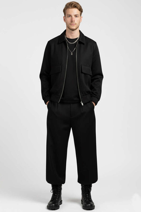 Men's Gabardine Jacket with Patch Pockets, Black