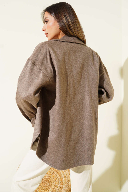 Veste en cachemire effet vison avec poches plaquées