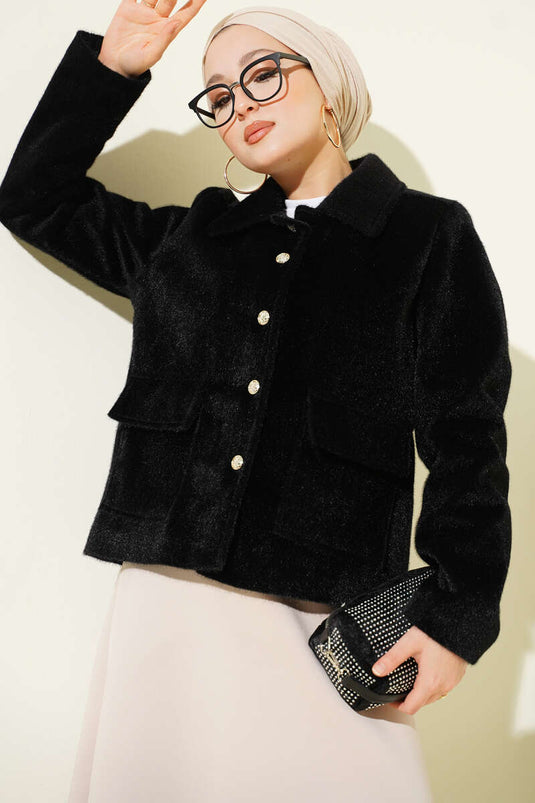 Veste courte Goldfox à poches plaquées, noire