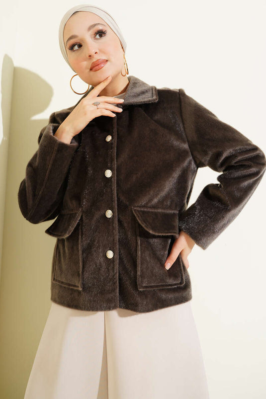 Veste courte Goldfox à poches plaquées, couleur vison