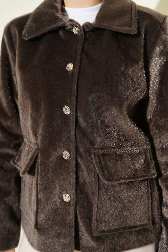 Veste courte Goldfox à poches plaquées, couleur vison