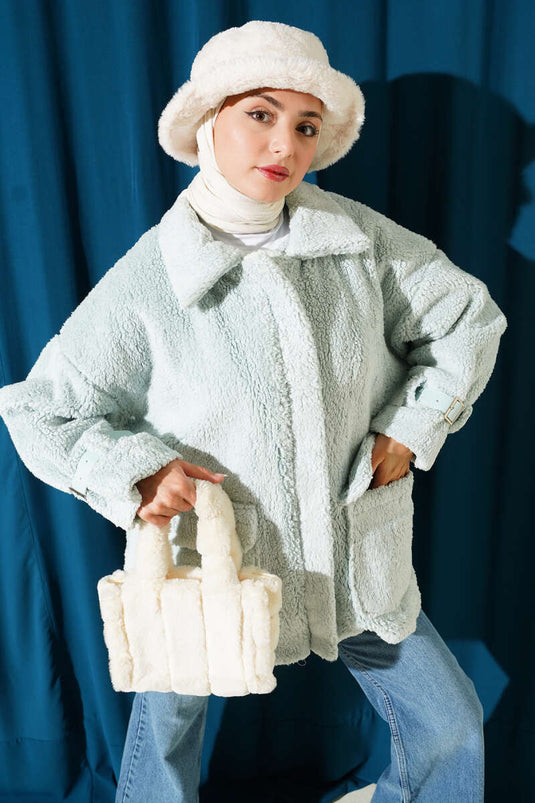 Veste en peluche Toylor avec fermeture éclair, vert turquoise