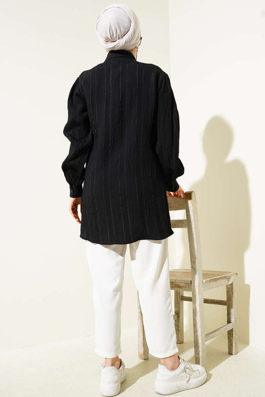 Transparant gestreept basic shirt zwart