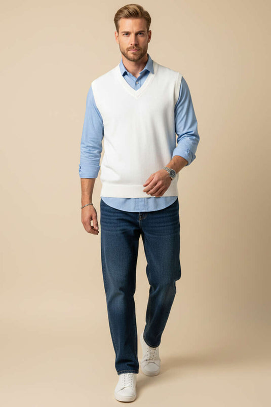 كنزة رجالية بدون أكمام بيضاء