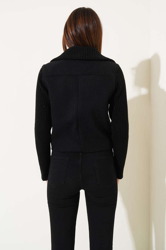 Knitwear Garnished Cashmere Coat Black