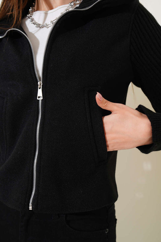 Knitwear Garnished Cashmere Coat Black