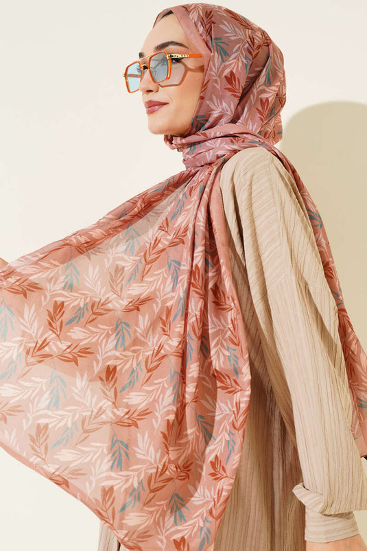 Châle à motif de feuilles tropicales couleur moka