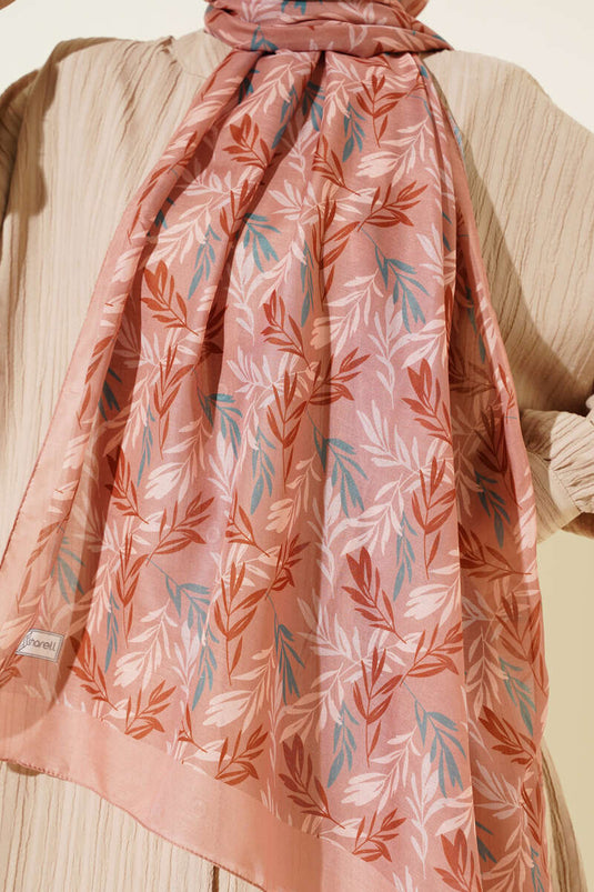 Châle à motif de feuilles tropicales couleur moka