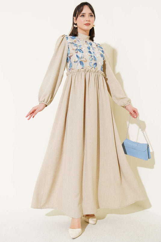 Tül Çiçekli Elbise Taş