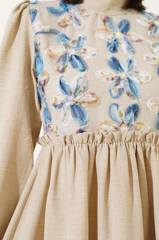 Tül Çiçekli Elbise Taş