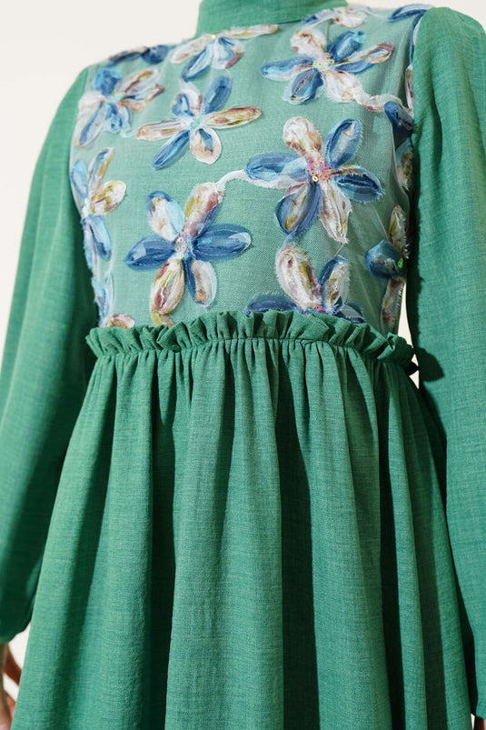 Tulle Floral Dress Green