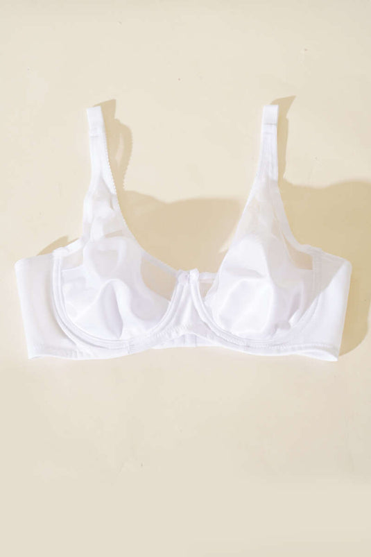 حمالة صدر صغيرة غير مبطنة بتفاصيل من التول باللون الأبيض