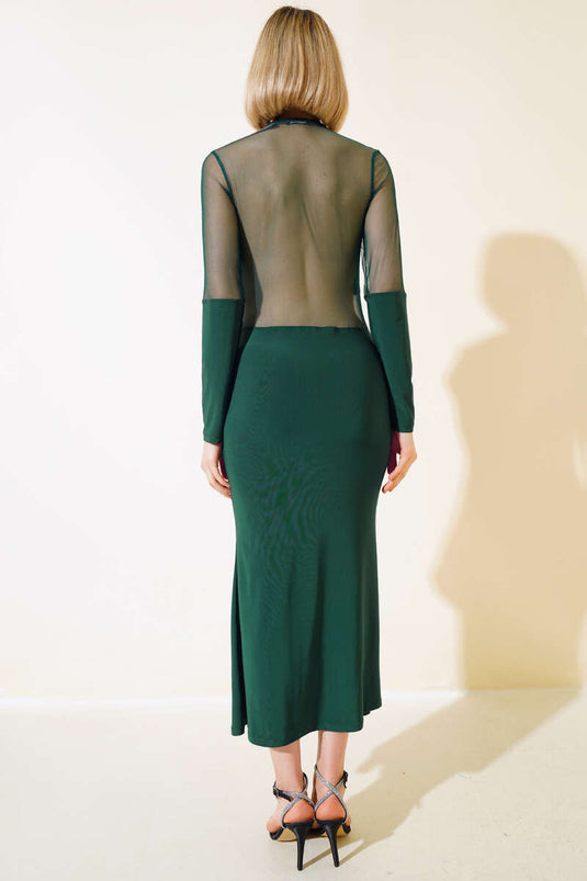 Robe Détaillée En Tulle Vert Émeraude