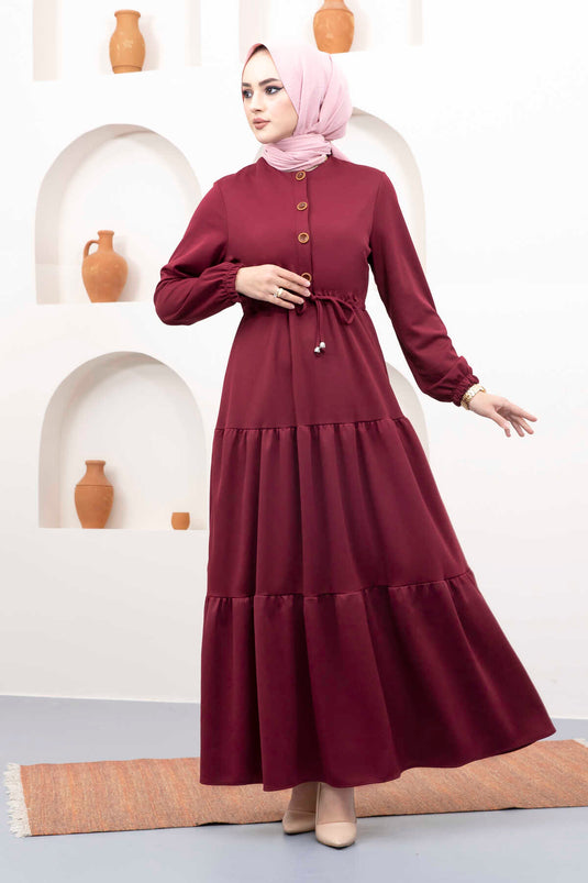 Tunnel Belted Hijab Dress Burgundy