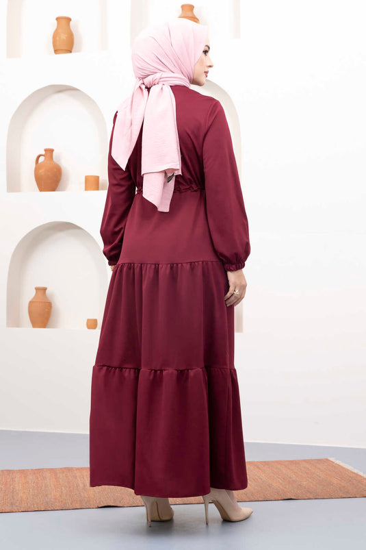 Robe Hijab Ceinturée Tunnel Rouge Claret