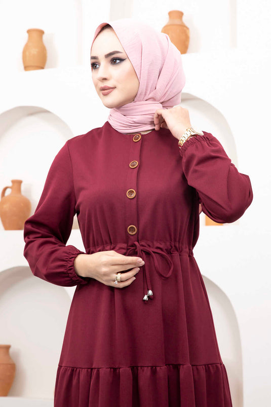Tunnel Belted Hijab Dress Burgundy