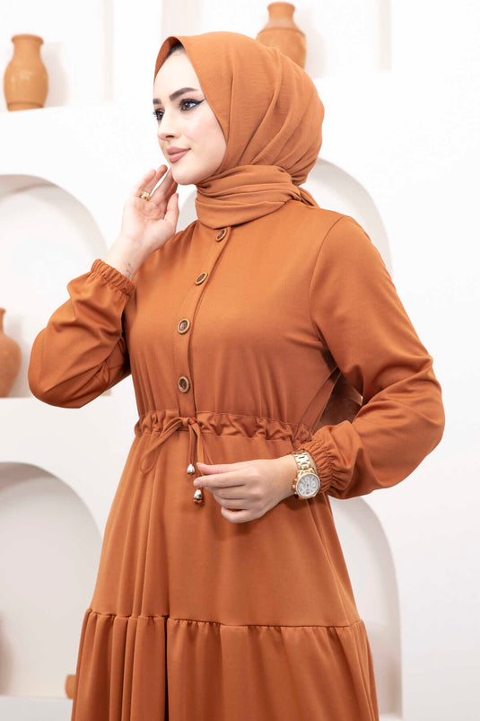 Robe Hijab Ceinturée Tunnel Tan