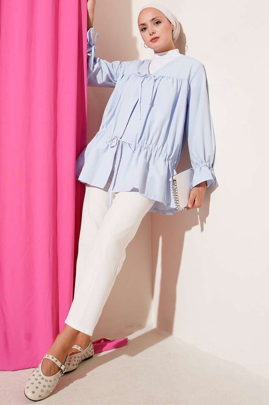 Kimono plissé tunnel bleu