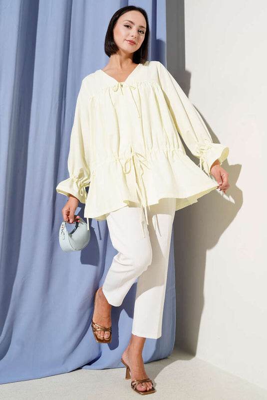 Tunneled Pleated Kimono Yellow