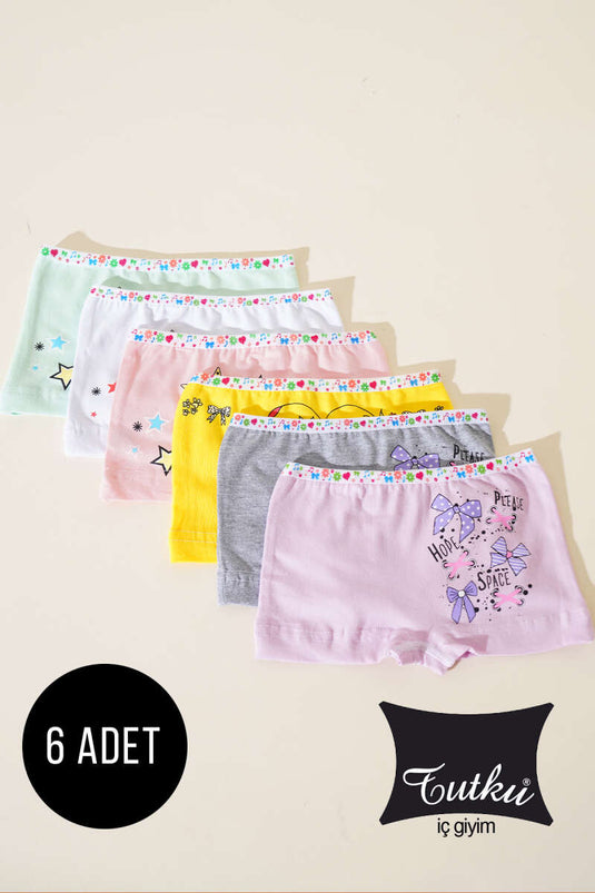 Passion 6-Piece Girls Printed Elastane Shorts Combination