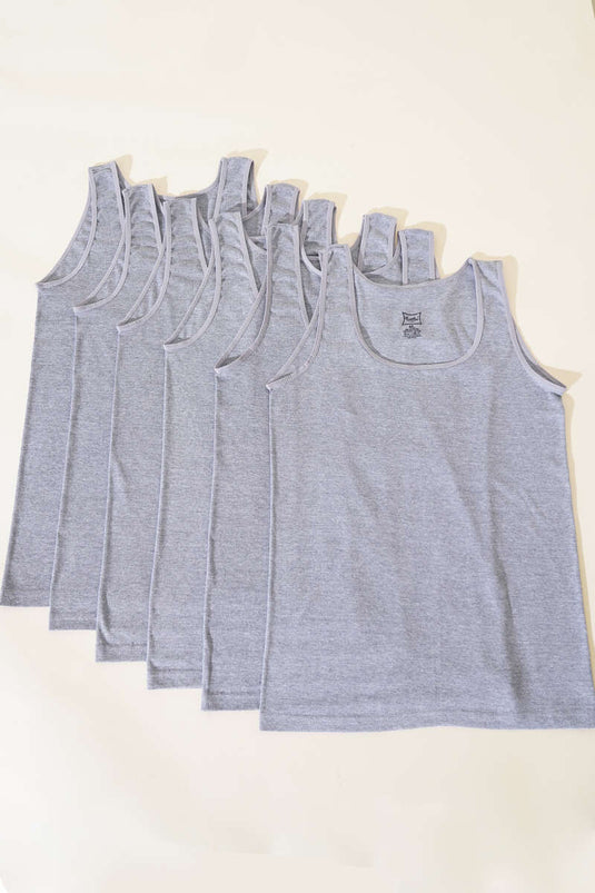 Tutku Dames 6-delig geribbeld ondershirt met brede bandjes, grijs