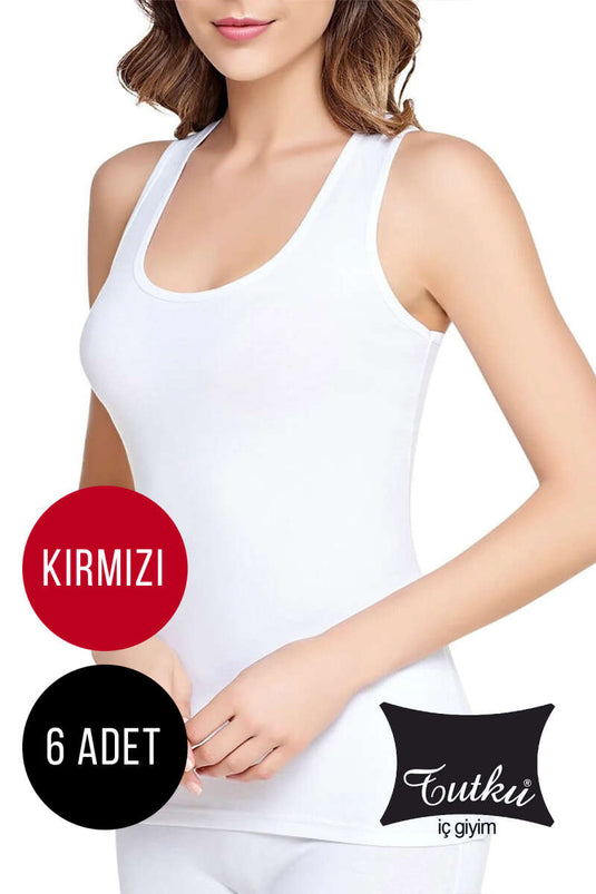 قميص داخلي نسائي من توتكو، مكون من 6 قطع، بحمالات عريضة مضلعة، أحمر