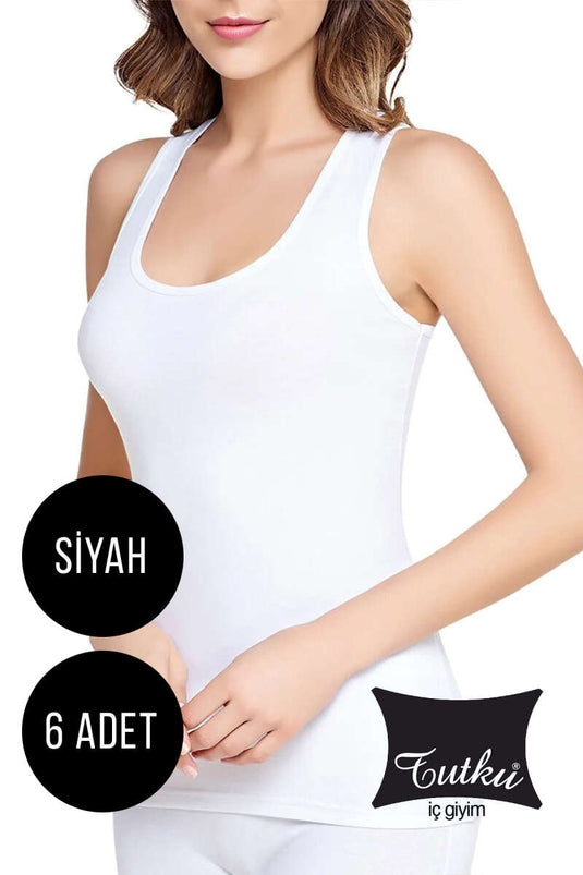 Tutku Women's 6-Piece Ribbed Wide Strap Undershirt Black