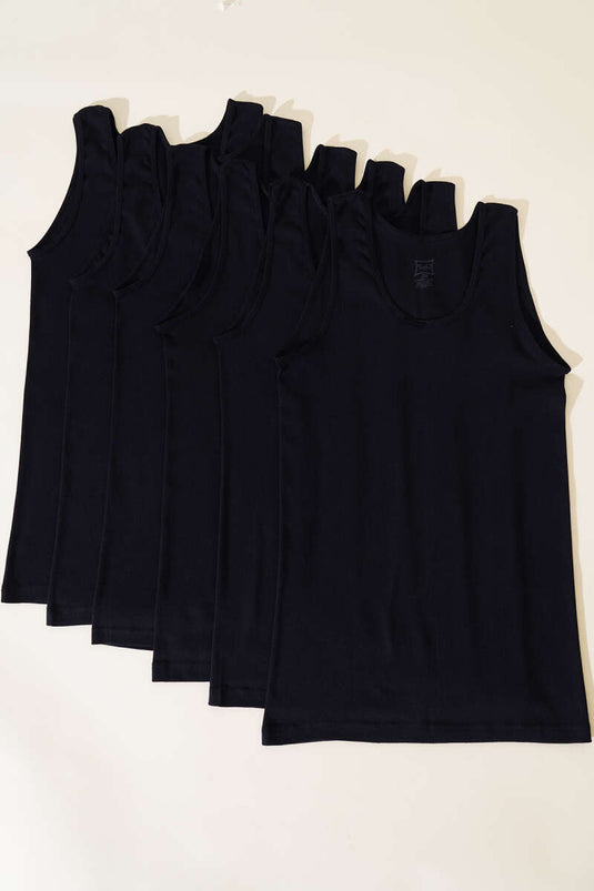Tutku Women's 6-Piece Ribbed Wide Strap Undershirt Black