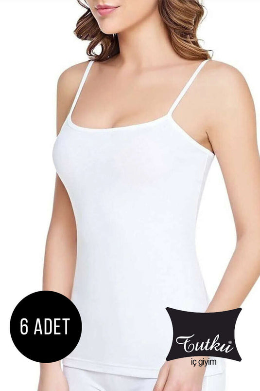 Tutku Bayan 6'lı Ribanalı İp Askılı Atlet Beyaz