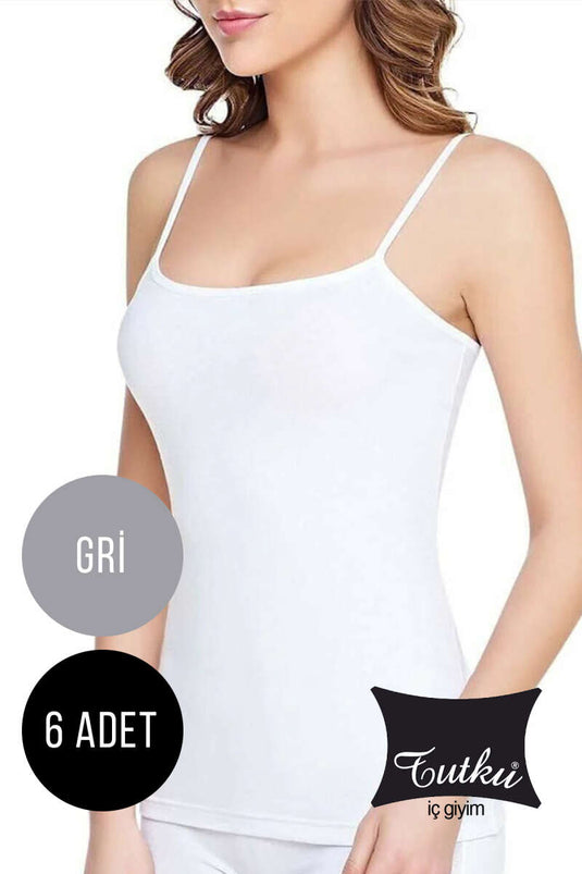 Lot de 6 débardeurs côtelés à bretelles corde Tutku pour femme, gris