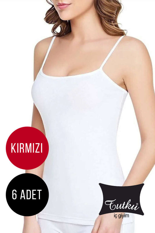 Camiseta interior de tirantes de cuerda acanalada de 6 piezas para mujer Tutku, color rojo