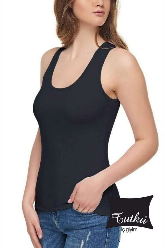 Tutku Women's Elastane Wide Strap Undershirt Black
