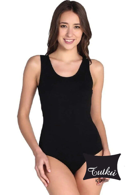 Passion Dames Brede Bandjes Drukknoop Body Zwart