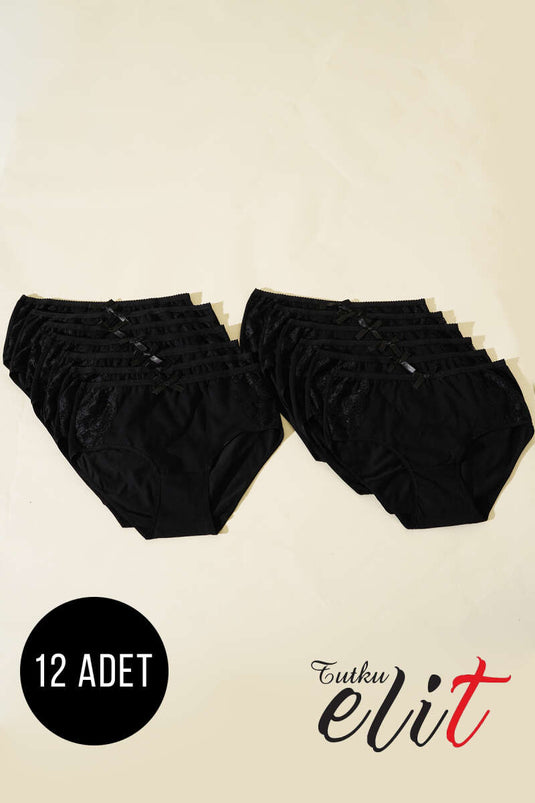 طقم ملابس داخلية نسائية من Passion Elite مكون من 12 قطعة من الدانتيل الجانبي باللون الأسود