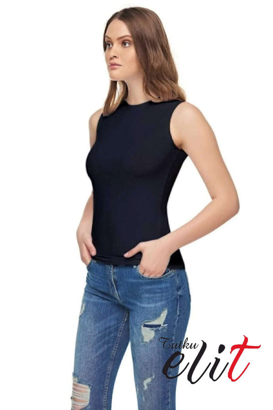 Tutku Elit Dames Elastaan Zero Sleeve Ondershirt Zwart