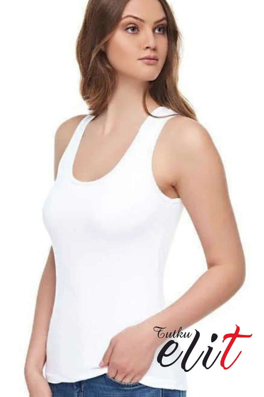 Tutku Elit Dames Modal Elastane Brede Banden Ondershirt Wit