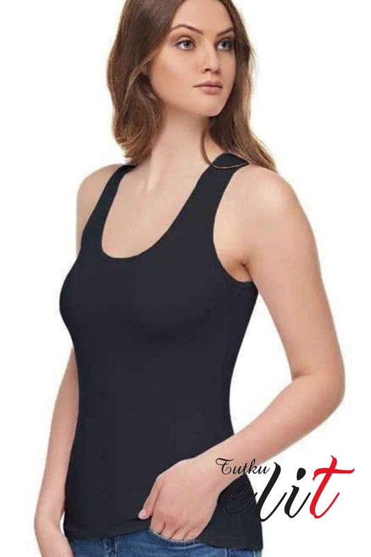 Tutku Elit Dames Modal Elastane Brede Banden Ondershirt Zwart