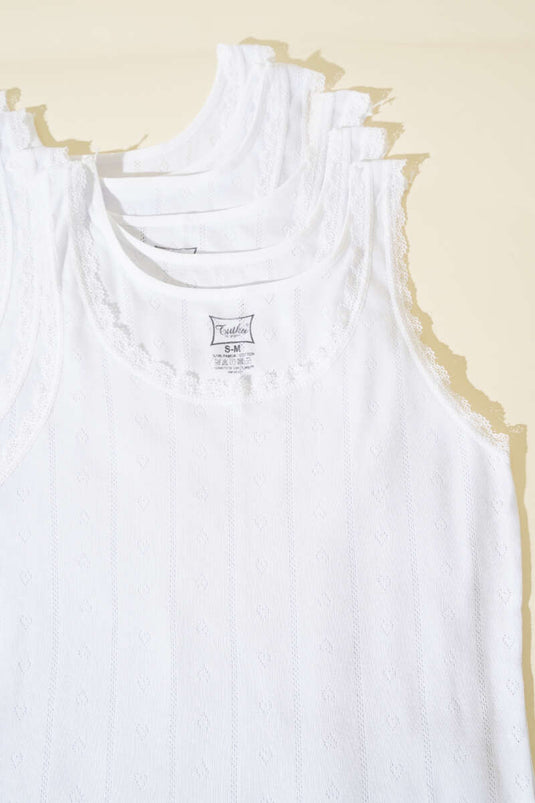 Tutku Jacquard Wide Strap Women's 6-Pack Undershirt White