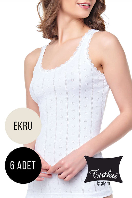 Tutku Jacquard Wide Strap Women's 6-Pack Tank Top Ecru