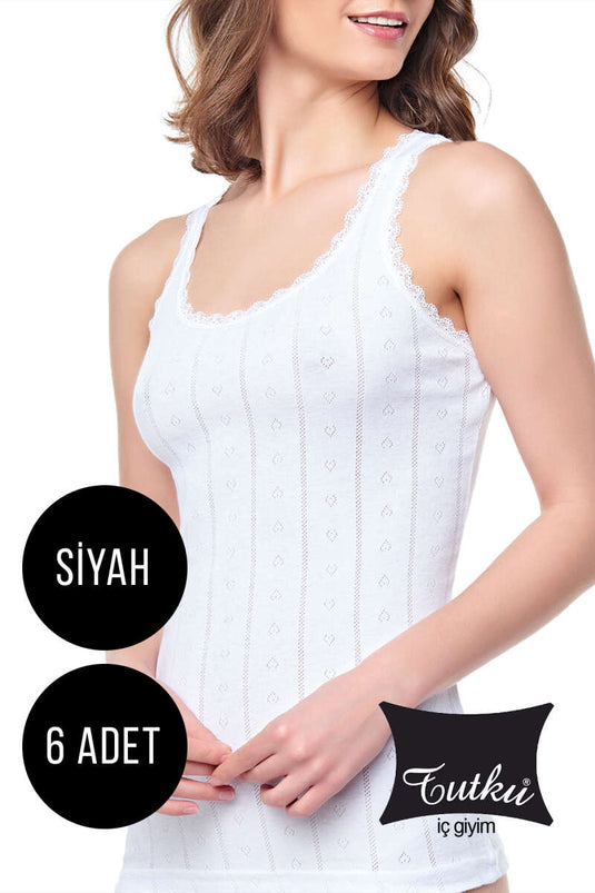 قميص داخلي نسائي من Tutku Jacquard ذو حزام عريض، عبوة من 6 قطع، أسود